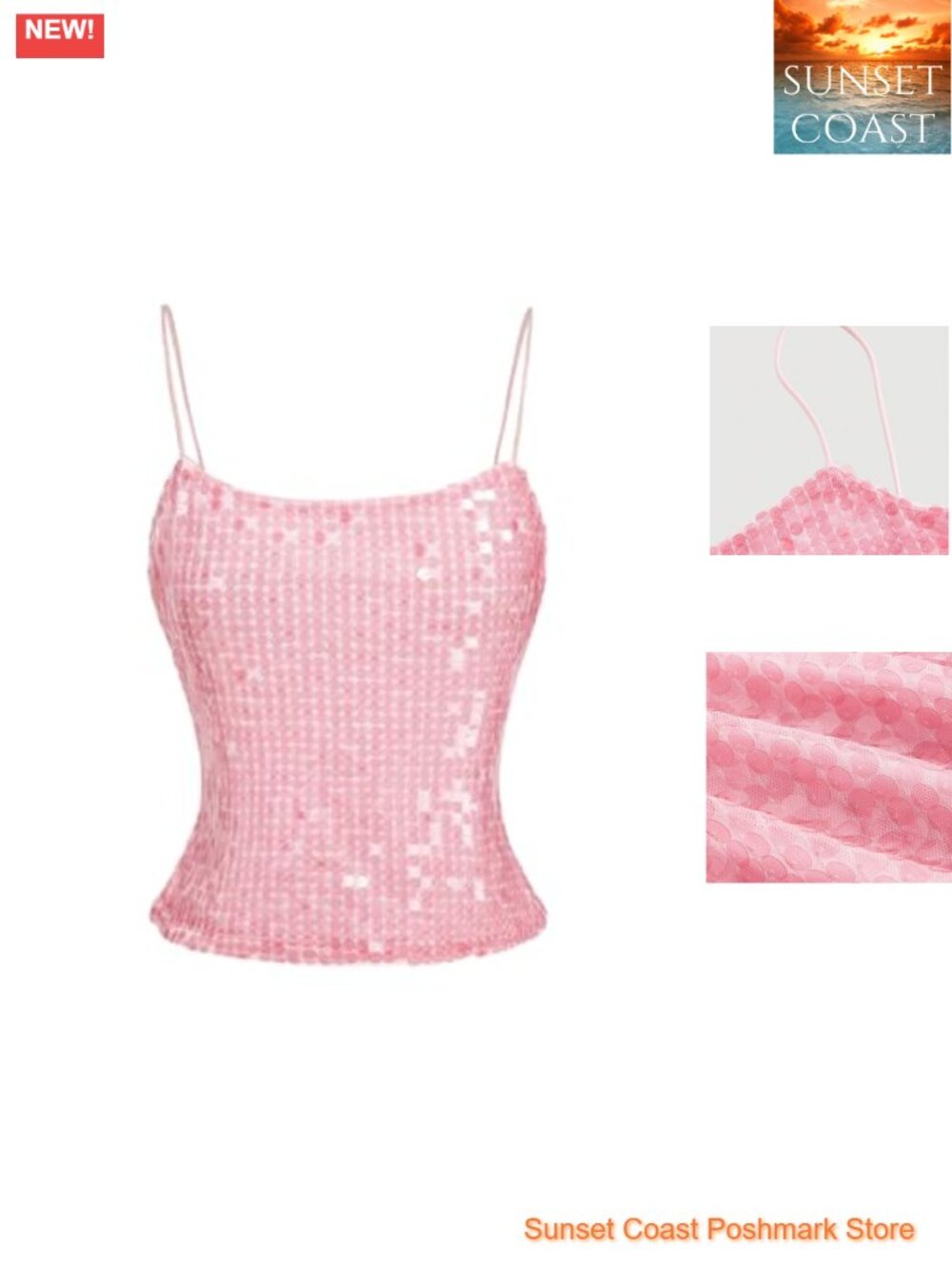 Sparkly Sequin Cami Crop Top Spaghetti Strap Party Club Sleeveless
